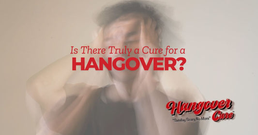 man in hangover with caption Is There Truly a Cure for a  Hangover? 