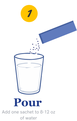Pour. Add one sachet to 8–12 oz of water